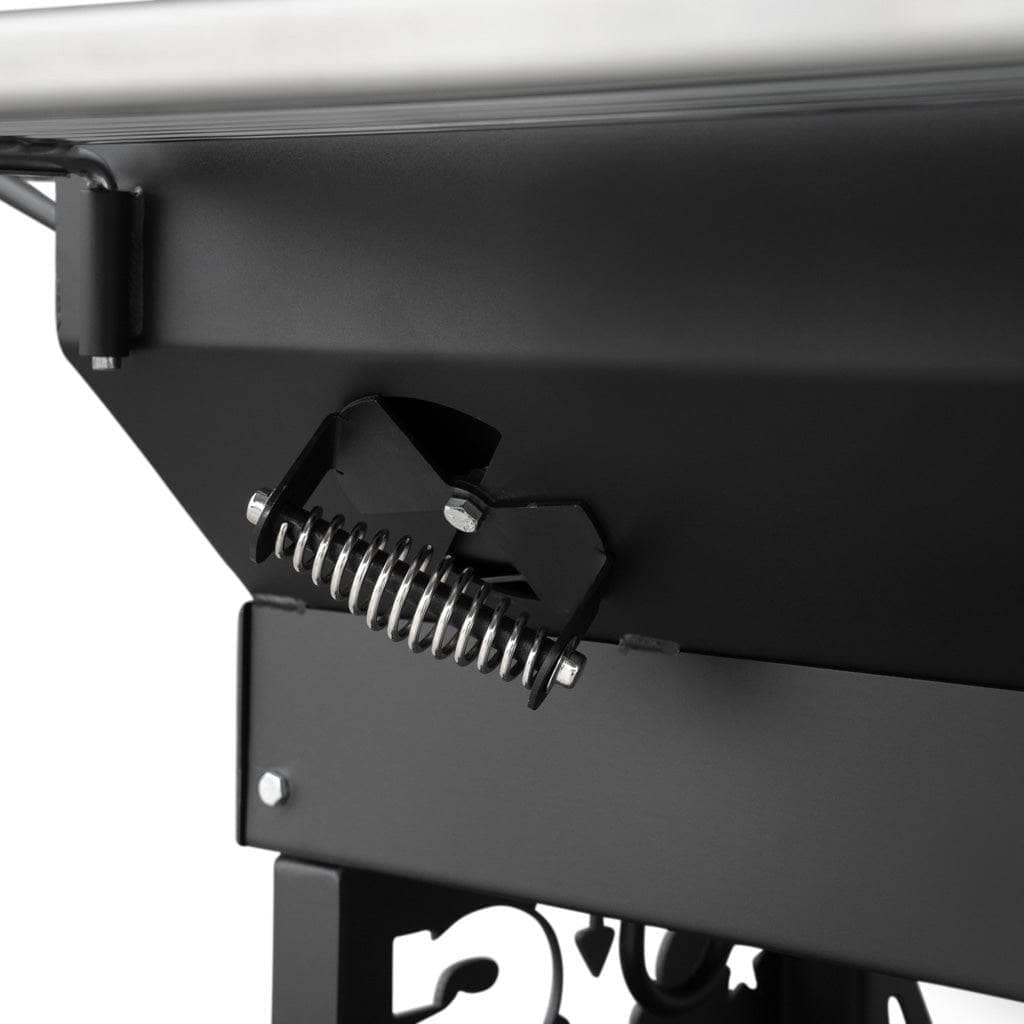 Close up of Yoder Smokers Charcoal Flat Top Grill adjustable air flow vents on a white background