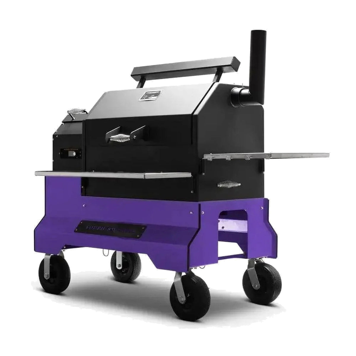 Yoder Smokers YS640S Pellet Smoker with Competition Cart on 10" Wheels in Purple on a white background