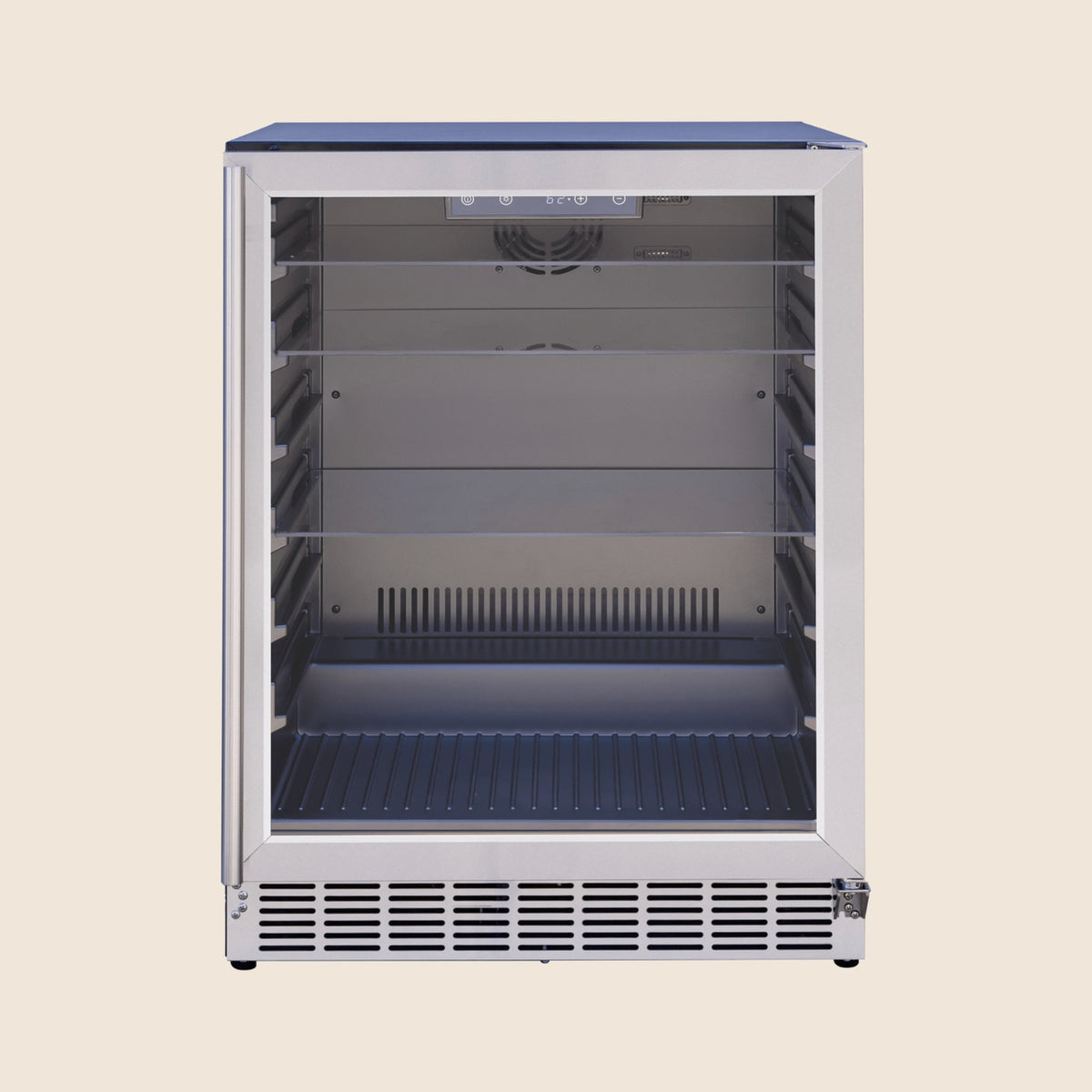 24"  Summerset Outdoor Rated Refrigerator with Glass Door and Glass Shelves on a white background