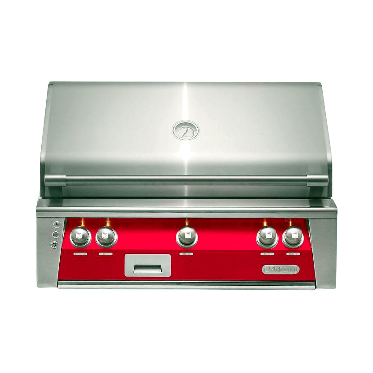 Alfresco 42” Luxury Grill with a Raspberry Red front on a white background
