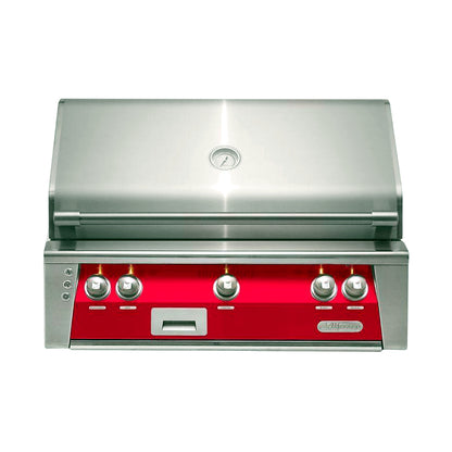 Alfresco 42” Luxury Grill with a Raspberry Red front on a white background