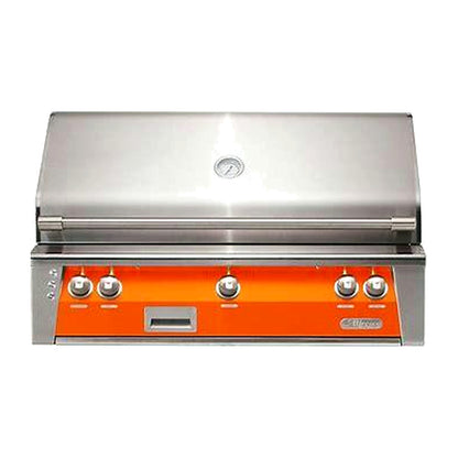 Alfresco 42” Luxury Grill with a Luminous Orange front on a white background