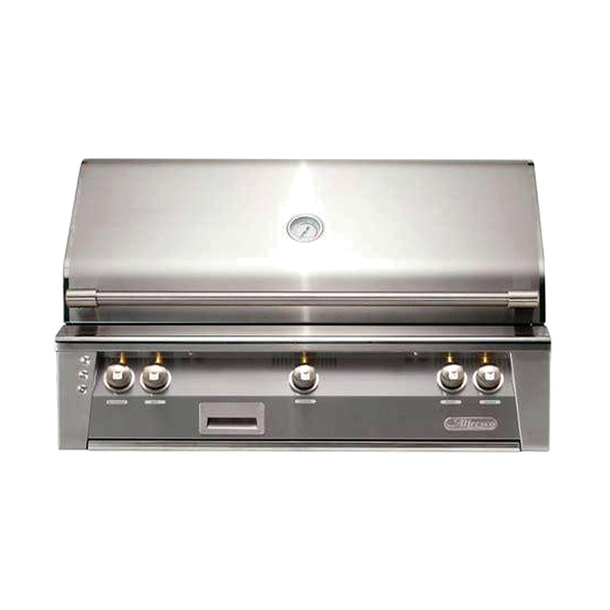 Alfresco 42” Luxury Grill with a Signal Grey front on a white background