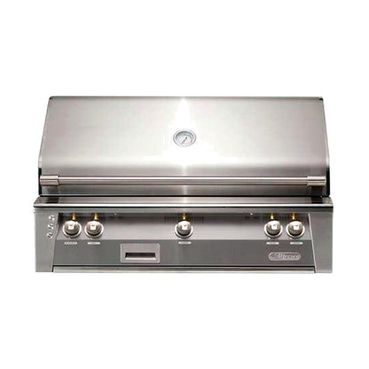 Alfresco 42” Luxury Grill with a Signal Grey front on a white background