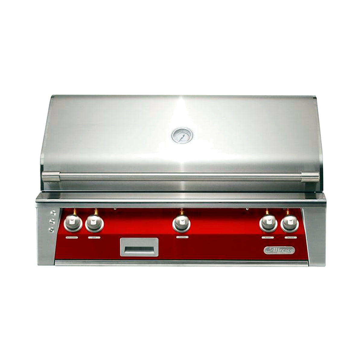 Alfresco 42” Luxury Grill with a Carmine Red front on a white background