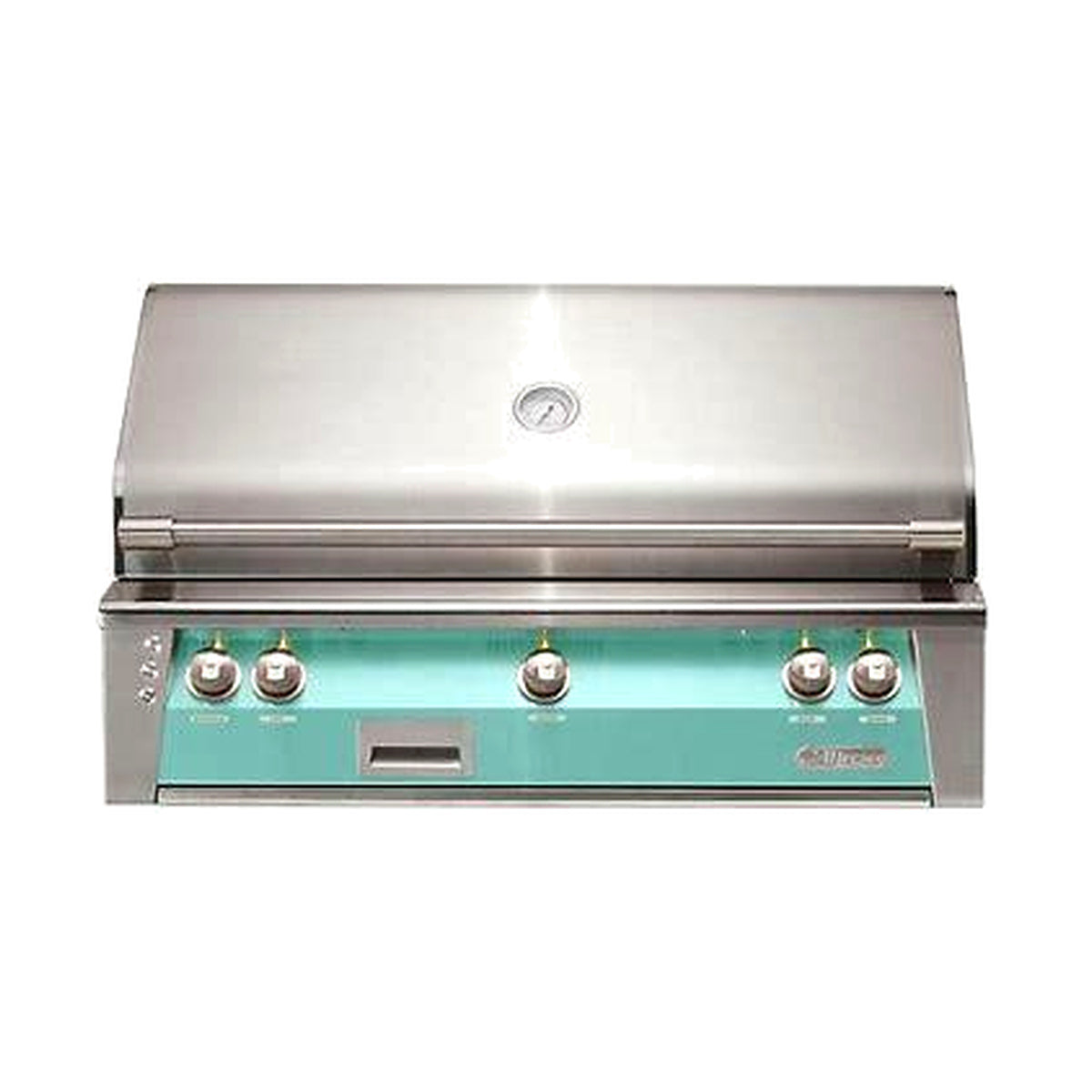 Alfresco 42” Luxury Grill with a Light Green front on a white background
