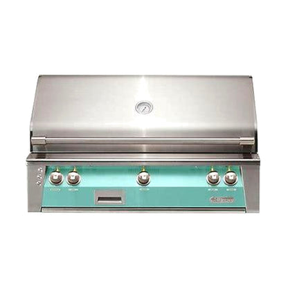 Alfresco 42” Luxury Grill with a Light Green front on a white background