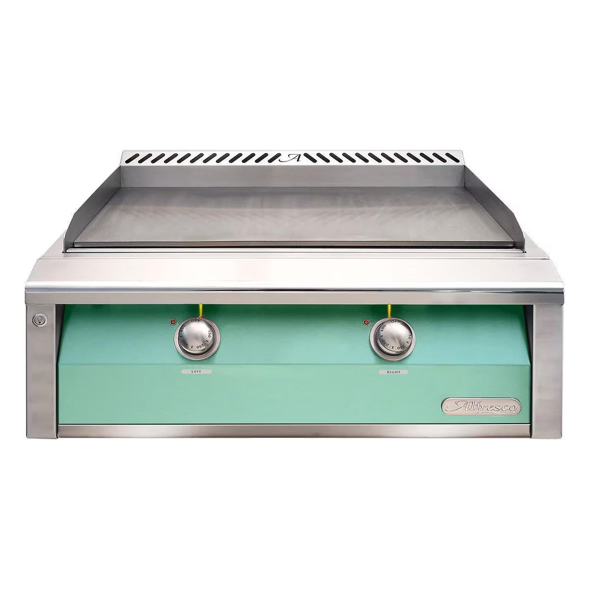 Alfresco 30" Built In Gas Griddle with Light Green Front on a white background