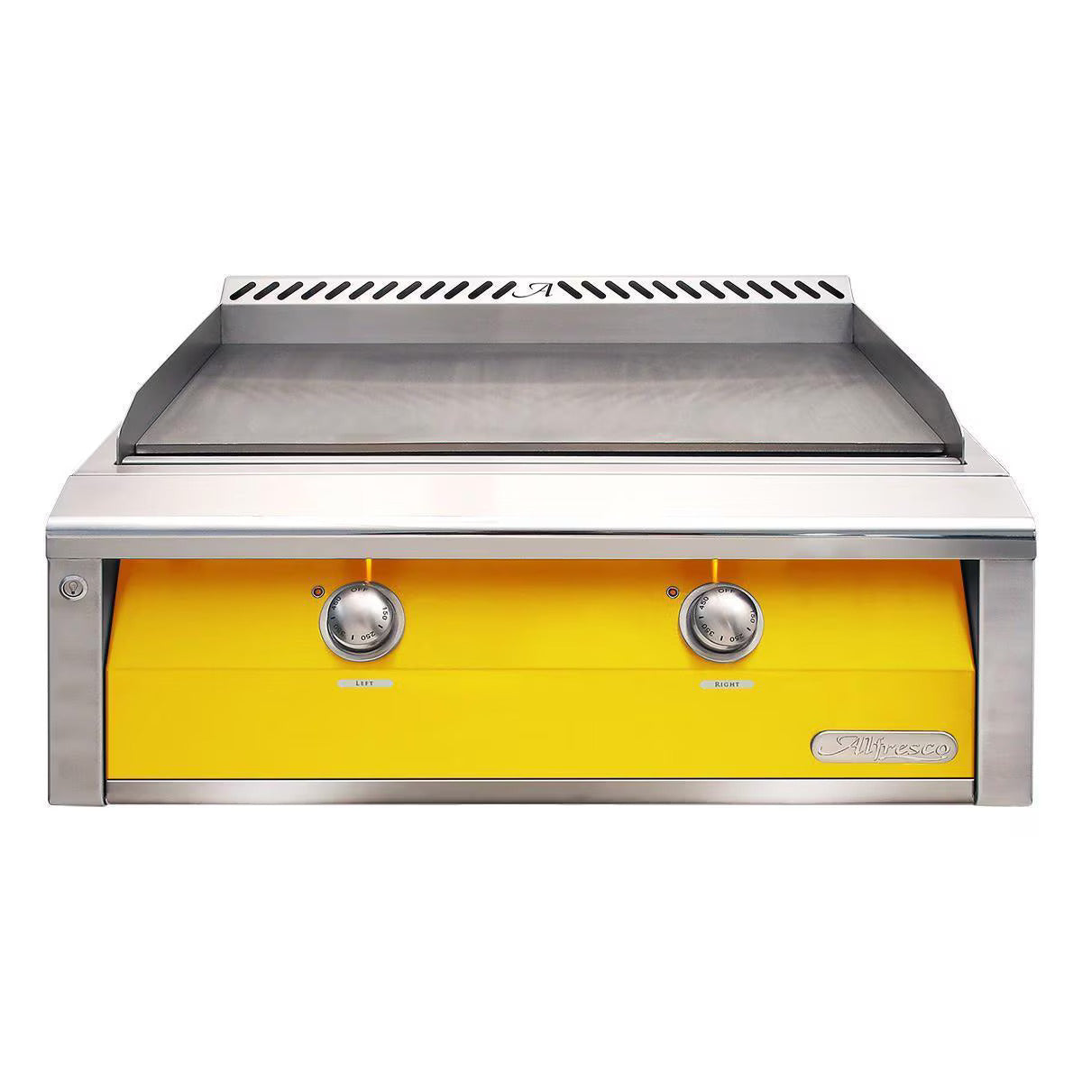 Alfresco 30" Built In Gas Griddle with Traffic Yellow Front on a white background