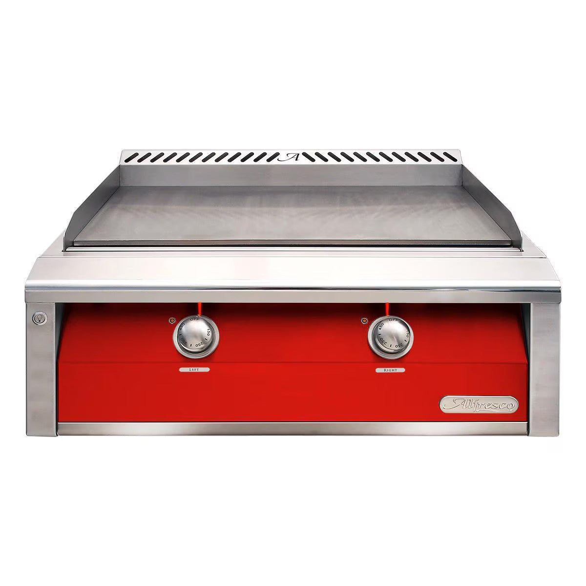 Alfresco 30" Built In Gas Griddle with Carmine Red Front on a white background