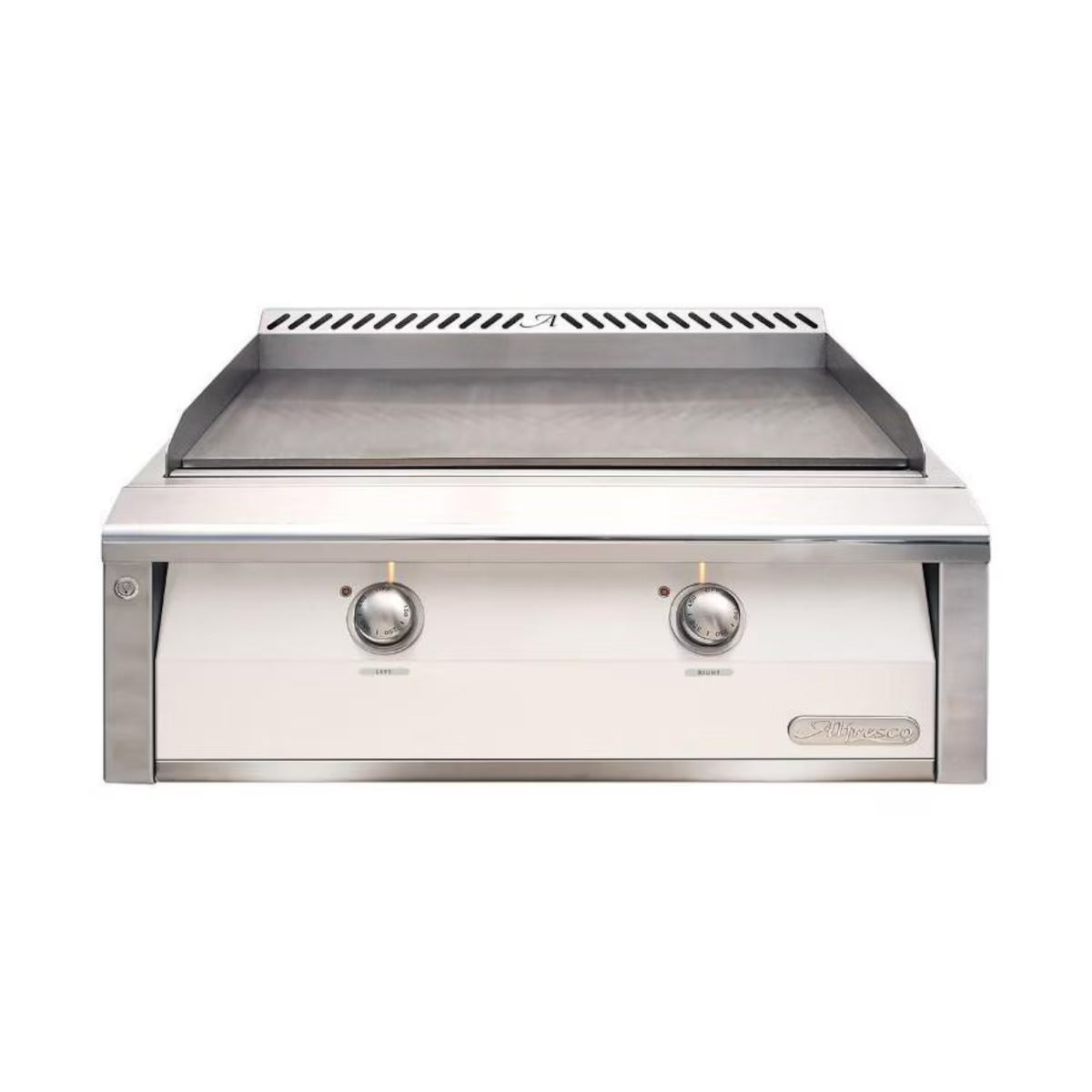 Alfresco 30" Built In Gas Griddle with Matte White Front on a white background