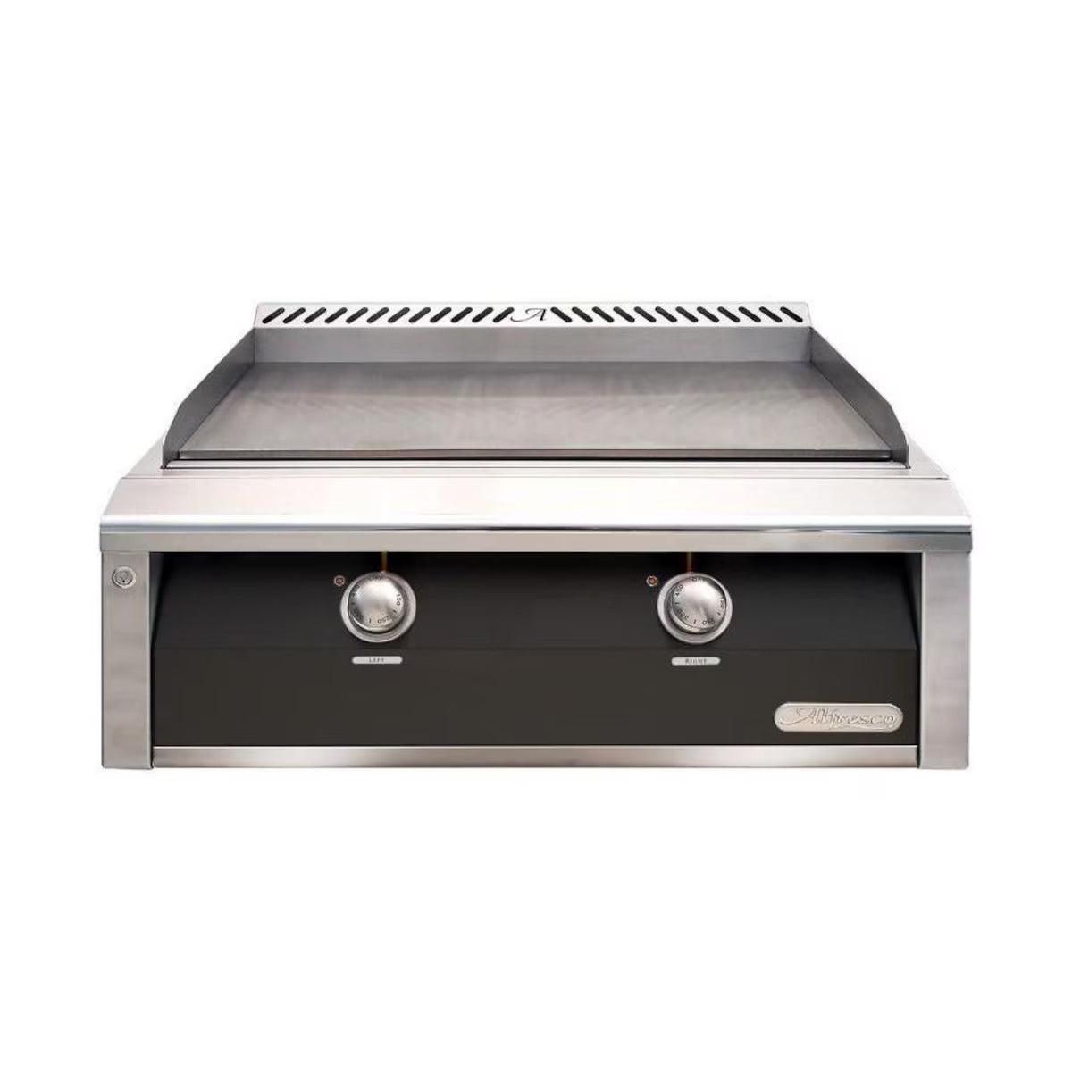 Alfresco 30" Built In Gas Griddle with Matte Jet Black Front on a white background