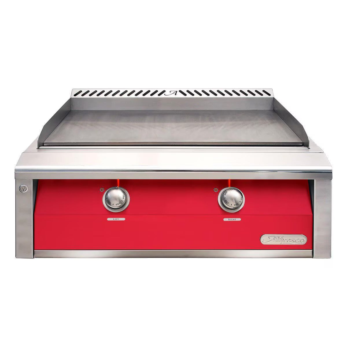 Alfresco 30" Built In Gas Griddle with Raspberry Red Front on a white background