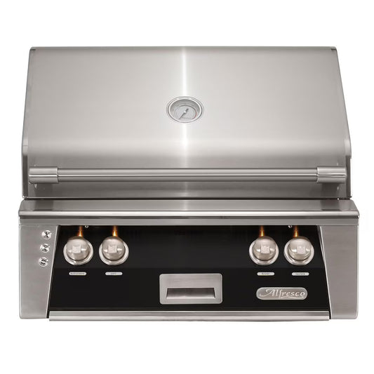 Alfresco 30" Luxury Grill with a Matte Jet Black Front on a white background