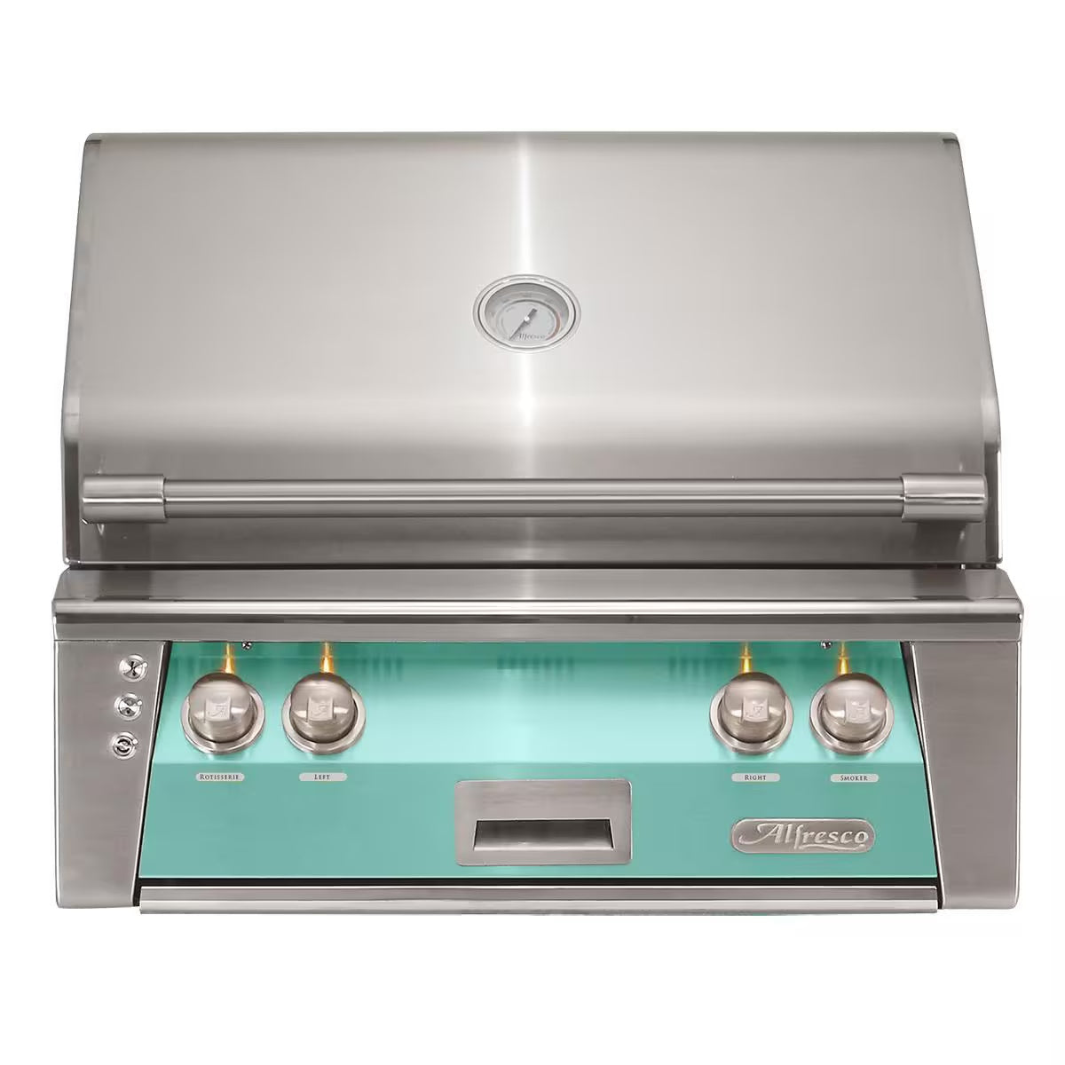 Alfresco 30" Luxury Grill with a Light Green Front on a white background