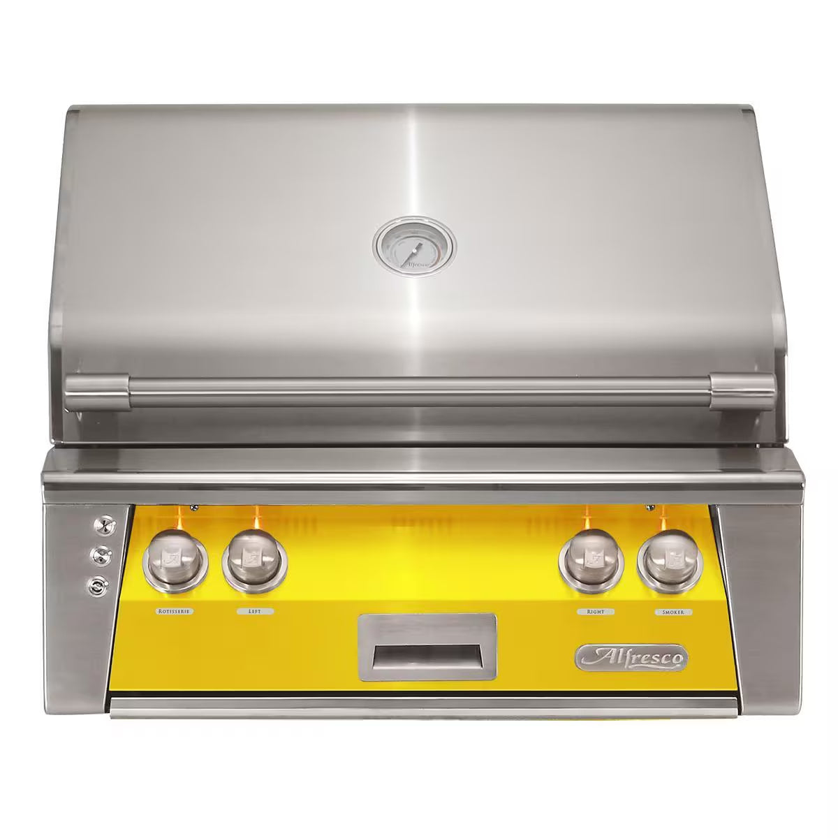 Alfresco 30" Luxury Grill with a Traffic Yellow Front on a white background
