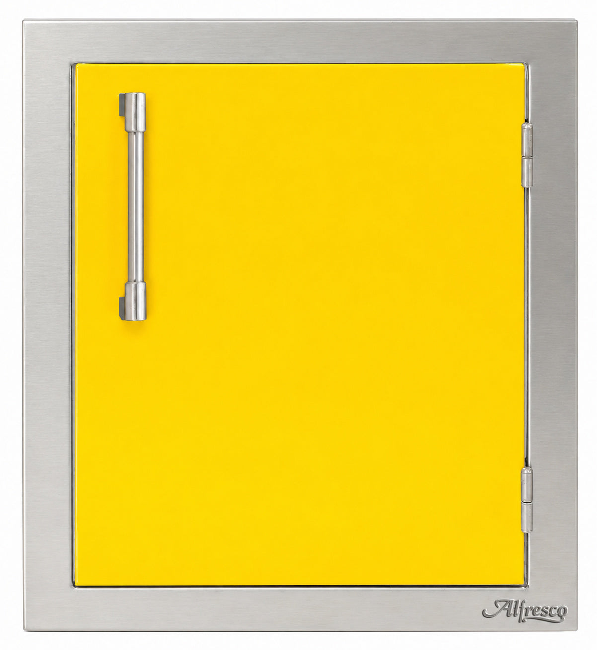 Alfresco 17" Single Access Door in Traffic Yellow on a white background