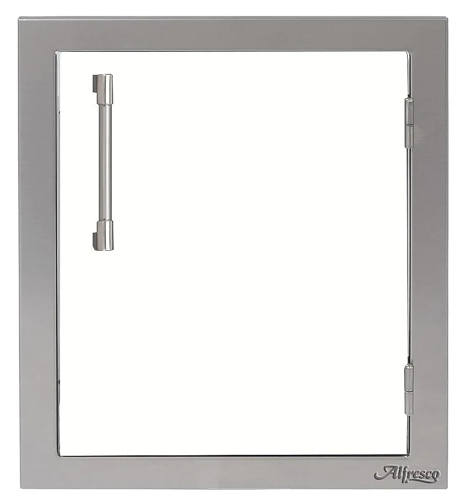 Alfresco 17" Single Access Door in Matte white on a white background