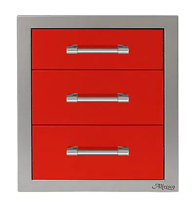Alfresco 17" Three-Tier Storage Drawers in Carmine Red on a white background