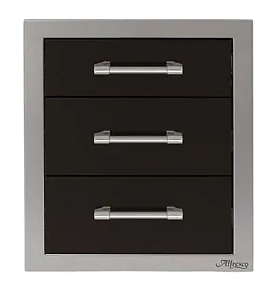 Alfresco 17" Three-Tier Storage Drawers in Jet Black on a white background