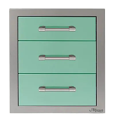 Alfresco 17" Three-Tier Storage Drawers in Light Green on a white background