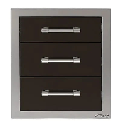 Alfresco 17" Three-Tier Storage Drawers in Matte Jet Black on a white background
