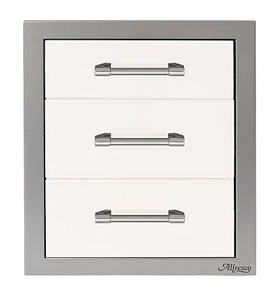 Alfresco 17" Three-Tier Storage Drawers in Matte white on a white background