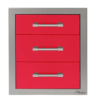 Alfresco 17" Three-Tier Storage Drawers in Raspberry Red on a white background