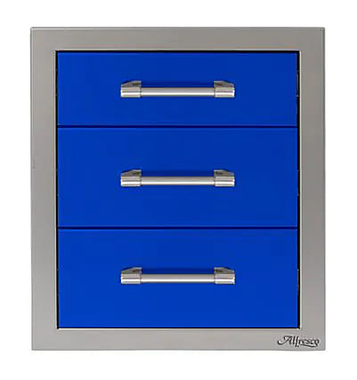 Alfresco 17" Three-Tier Storage Drawers in Ultramarine Blue on a white background