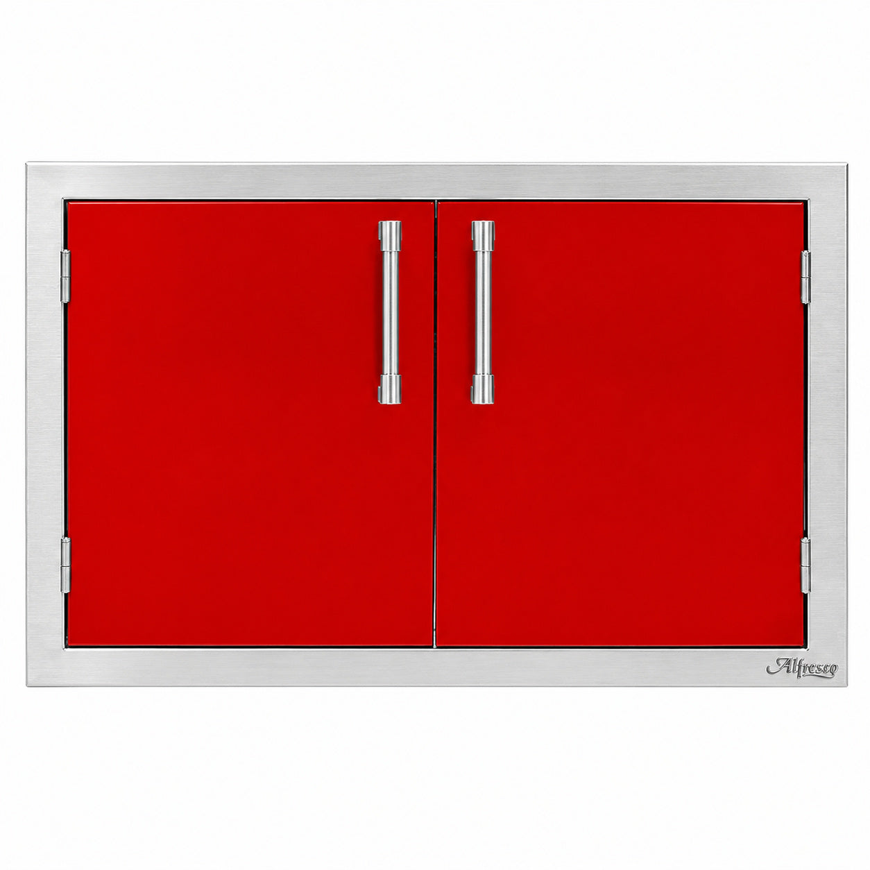 Alfresco Double Access Doors in Carmine Red on a white background
