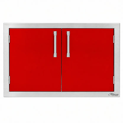 Alfresco Double Access Doors in Carmine Red on a white background