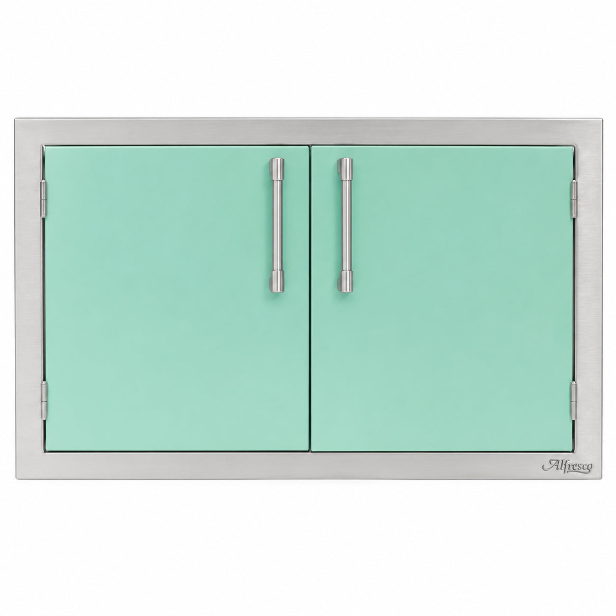Alfresco Double Access Doors in Light Green on a white background