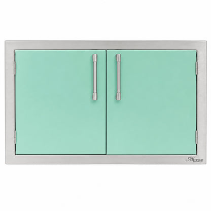 Alfresco Double Access Doors in Light Green on a white background