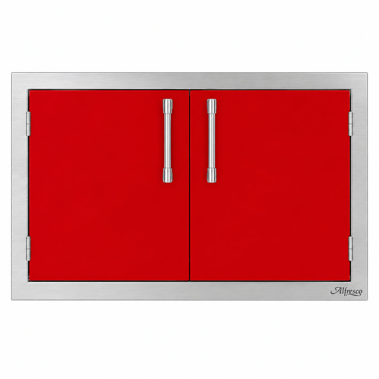 Alfresco Double Access Doors in Raspberry Red on a white background
