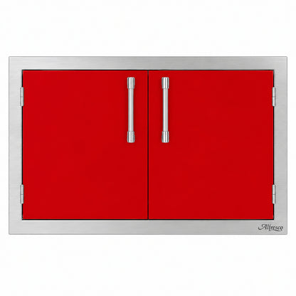 Alfresco Double Access Doors in Raspberry Red on a white background
