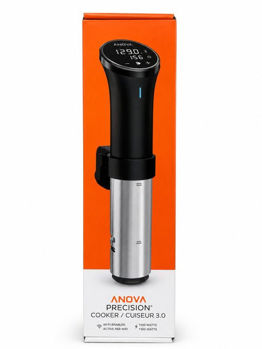 Anova Precision Cooker 3.0 Sous Vide with orange and white packaging on a white background