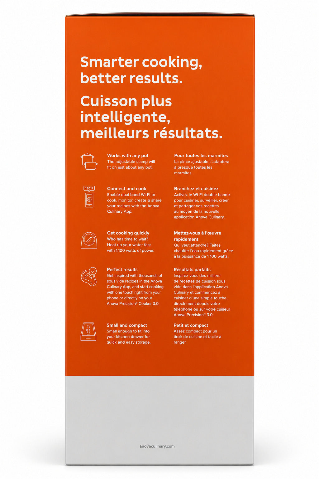 Anova Precision Cooker 3.0 Sous Vide with product directions on a white background