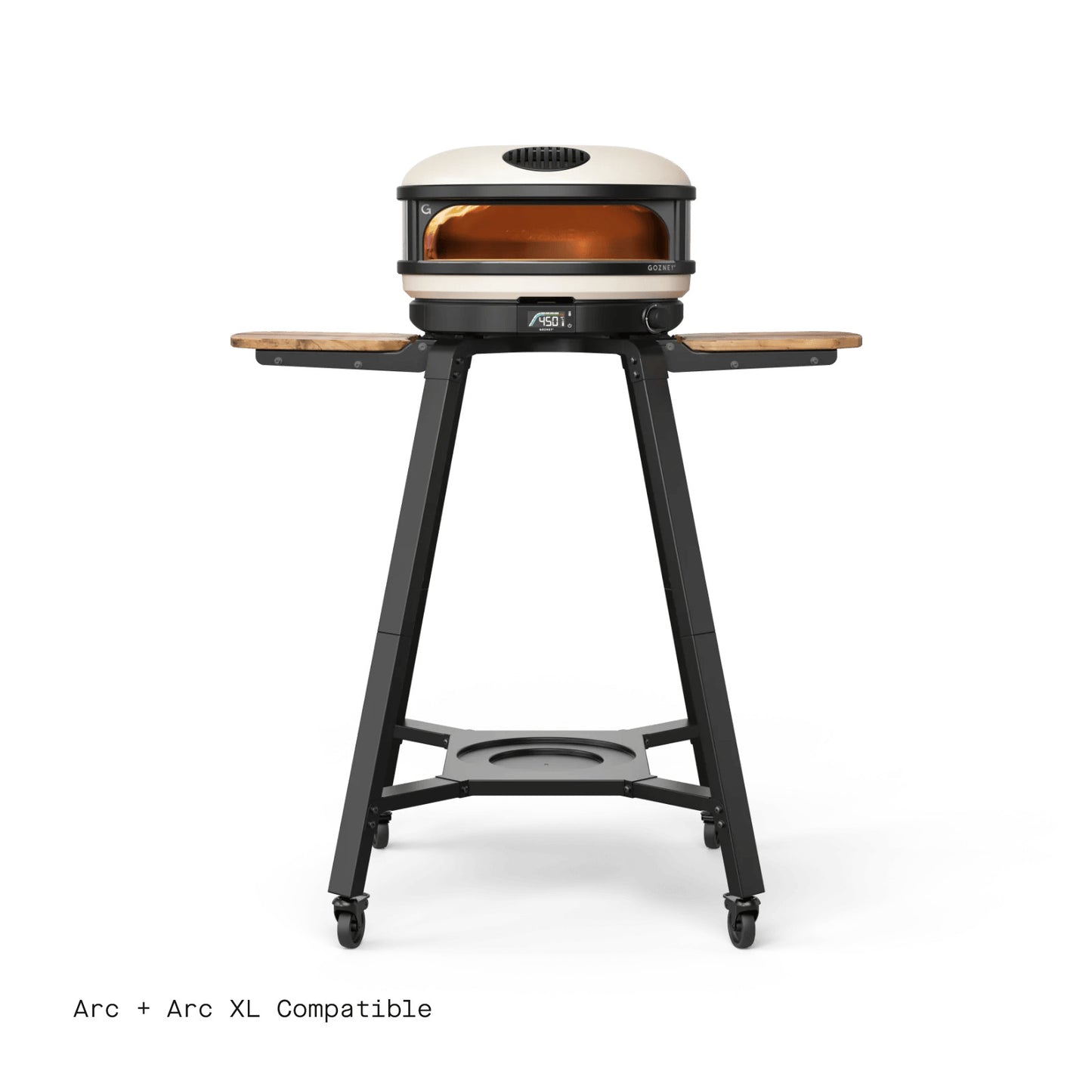 Portable pizza oven on a stand with 'Arc' branding on a white background