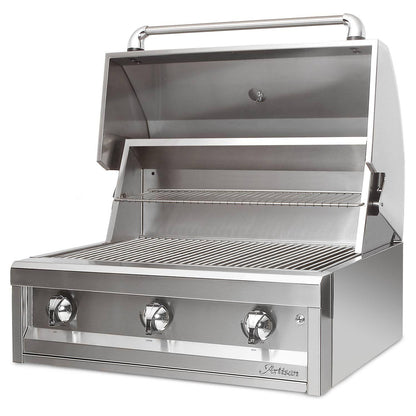 Artisan American Eagle Series 32-Inch Gas Grill with lid open on a white background