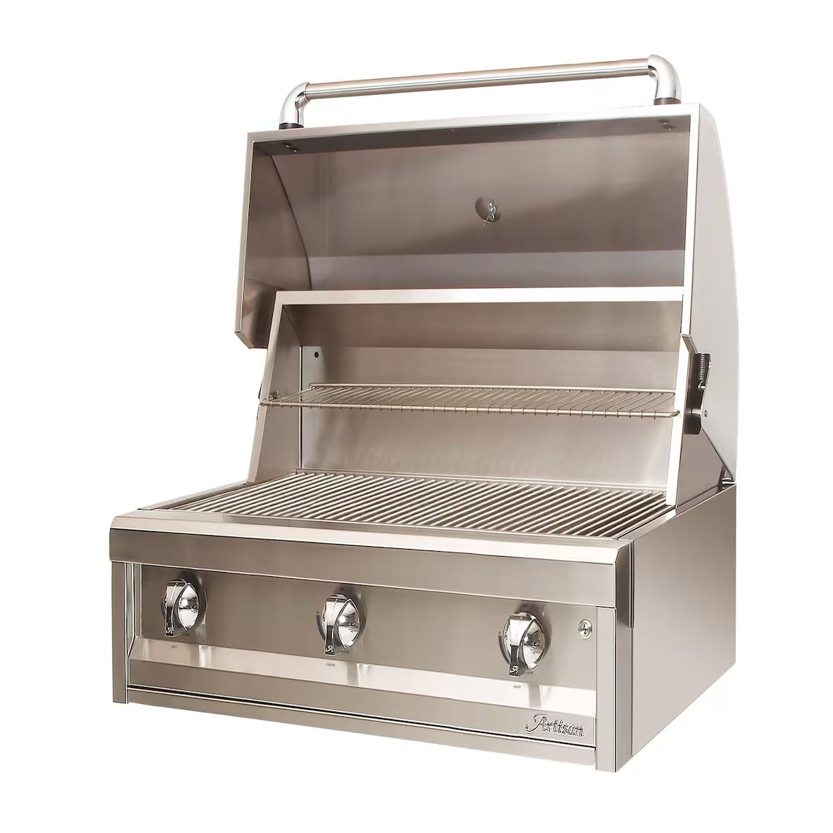 Artisan American Eagle Series 36-Inch Gas Grill with lid open on a white background