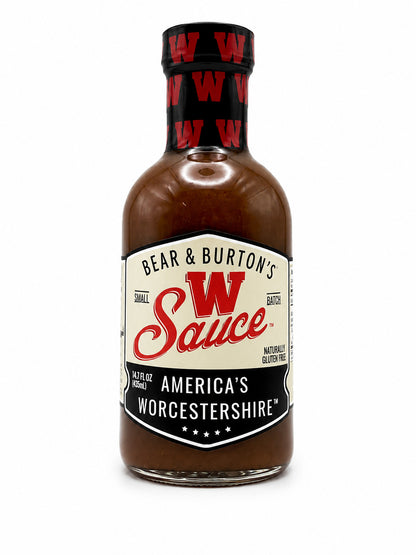 Bottle of Bear & Burton's Worcestershire sauce on a white background