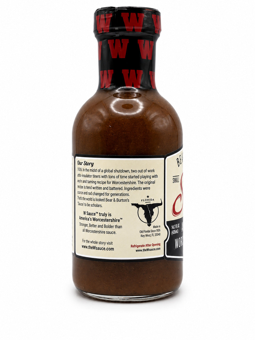 Bear & Burton's W Sauce Story Label on a white background