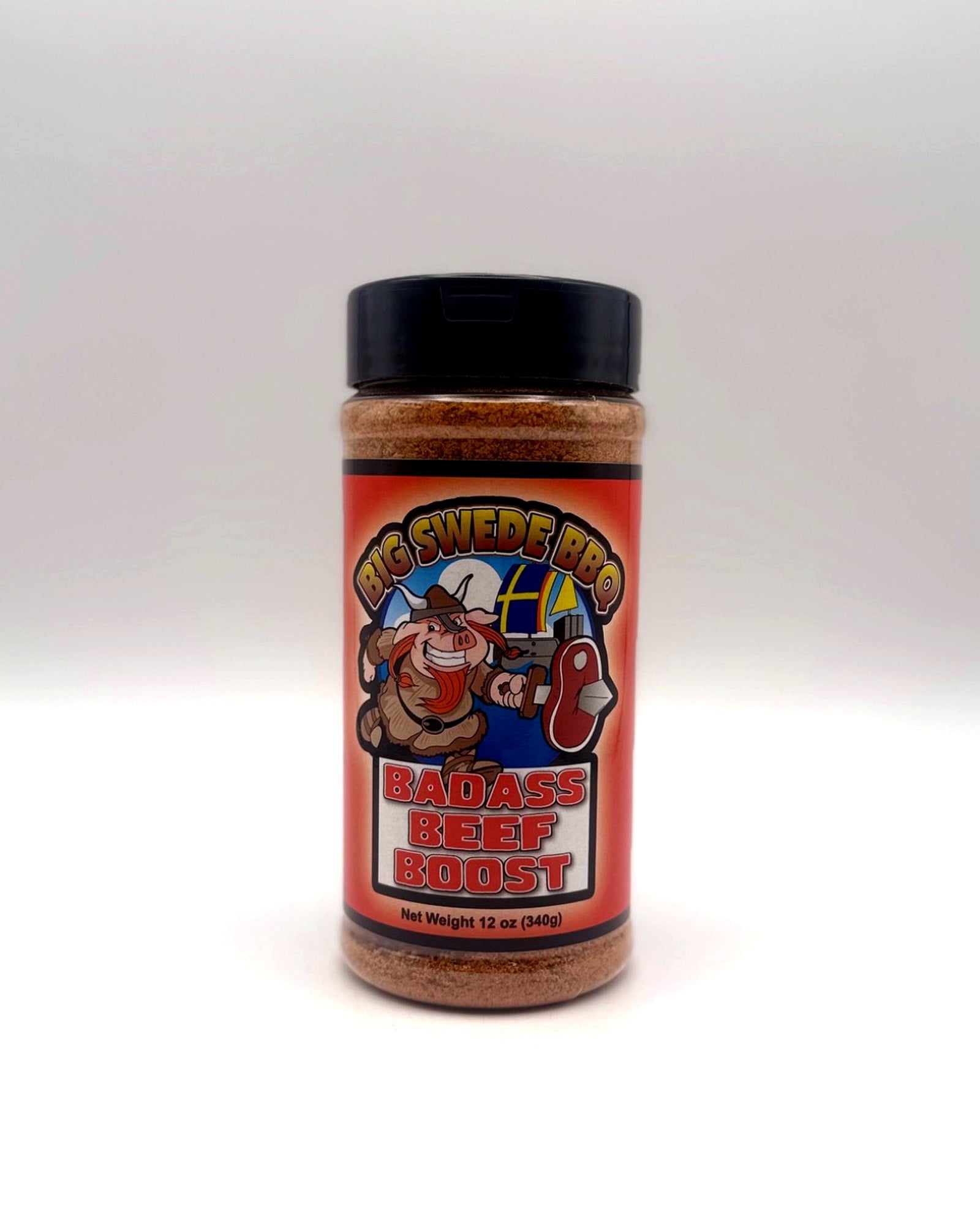 Bottle of Big Swede BBQ Badass Beef Boost with a white background