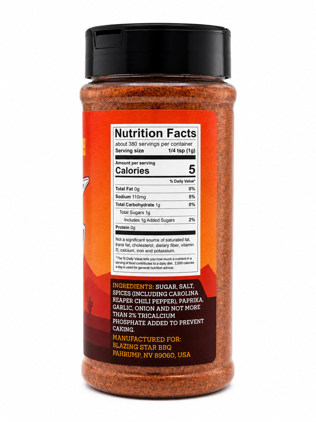 Blazing Star Reaper Rub with nutrition facts label on a white background