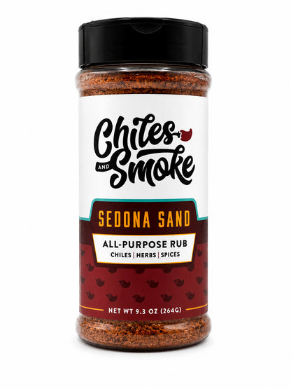 Chiles and Smoke Sedona Sand Bottle and Label on a white background