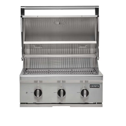 Coyote C Series Gas Grills with lid open on a white background