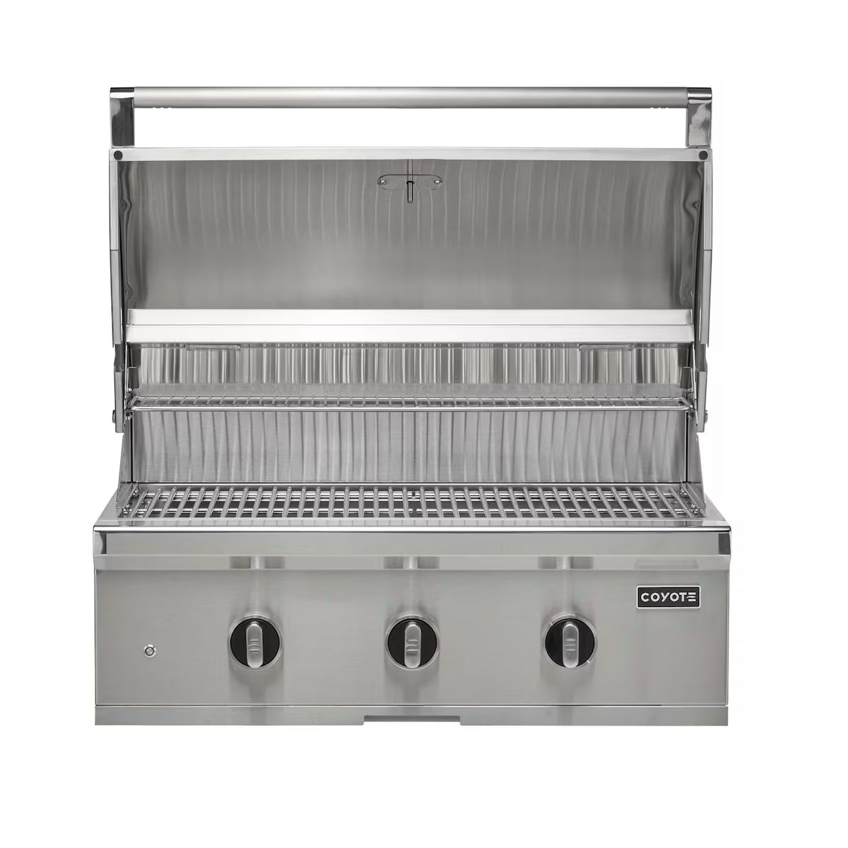 Coyote C Series Gas Grills with lid open on a white background