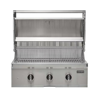 Coyote C Series Gas Grills with lid open on a white background