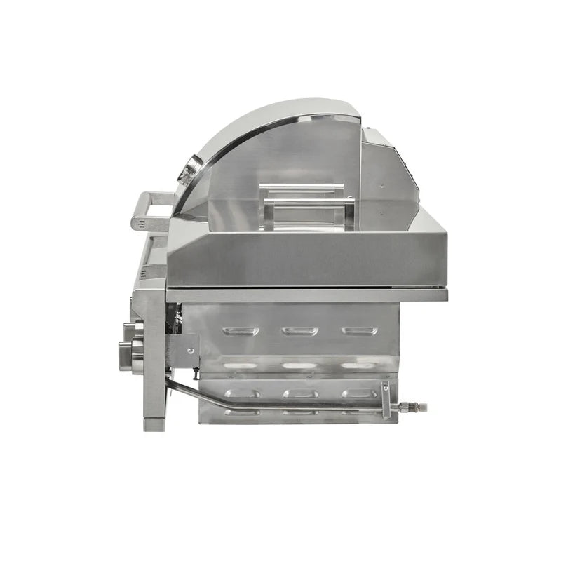 Side view of Coyote 50-in Built-In Propane Grill / Flat Top Combo on a white background