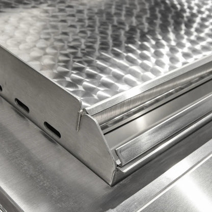 Close up Coyote 50-in Built-In Propane Grill / Flat Top Combo Grease trap
